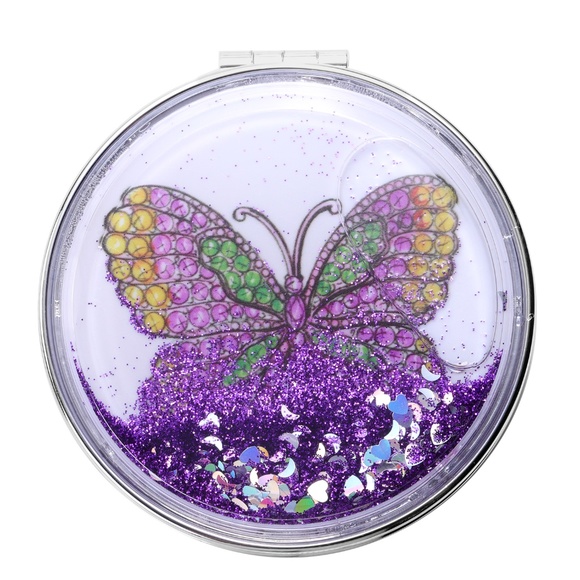Mirror Butterfly Glittered Compact two-sided  Magnified  New - Picture 1 of 5